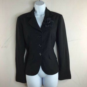 Emily Womens Two Piece Skirt Suit Black Three Button Long Sleeve Size 8